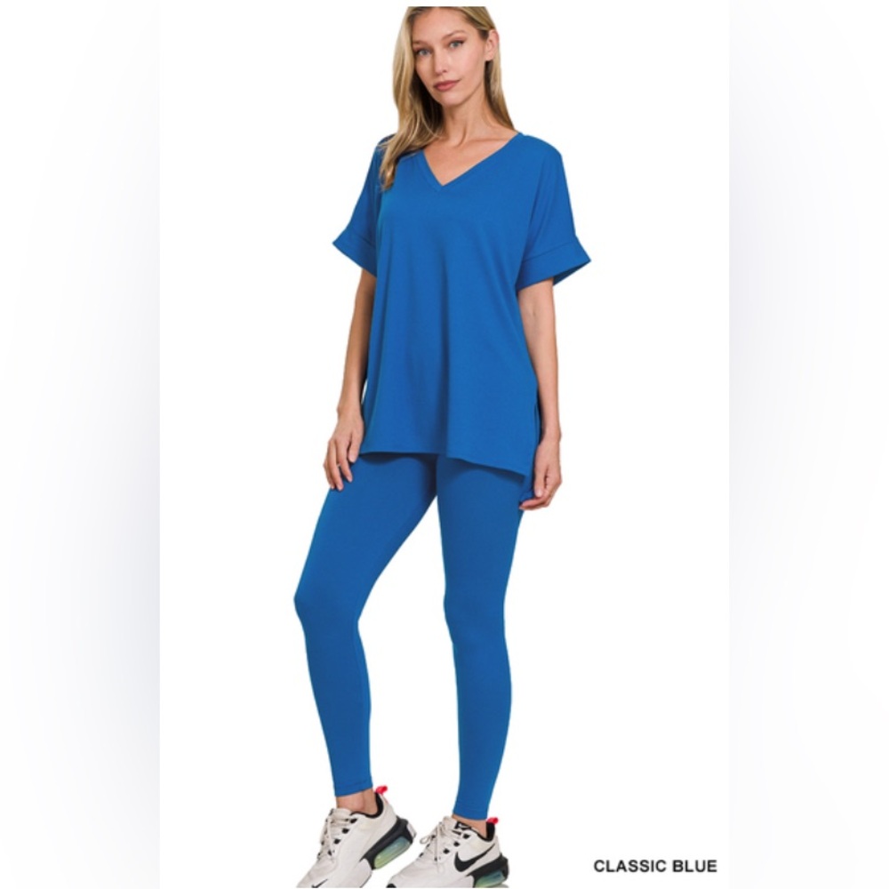 NWT ZENANA BRUSHED DTY MICROFIBER SHORT SLV V Neck LOUNGEWEAR SET